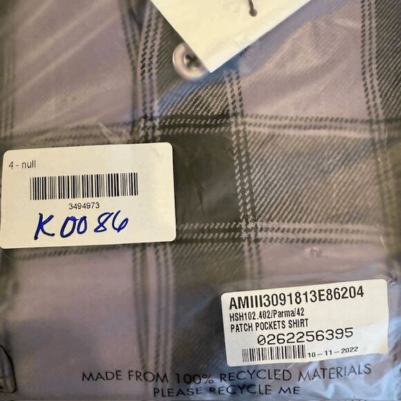 NEW! Ami Paris 100% Virgin Wool Patch Pocket Shirt Parma Purple Black XL (EU42) - Picture 14 of 14